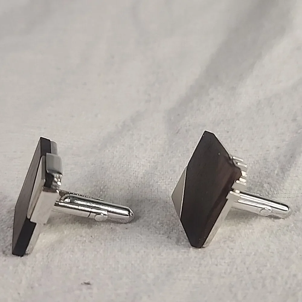 Cufflinks Swank Silver Tone With (Unknown) Wood Inserts And Accents Vintage